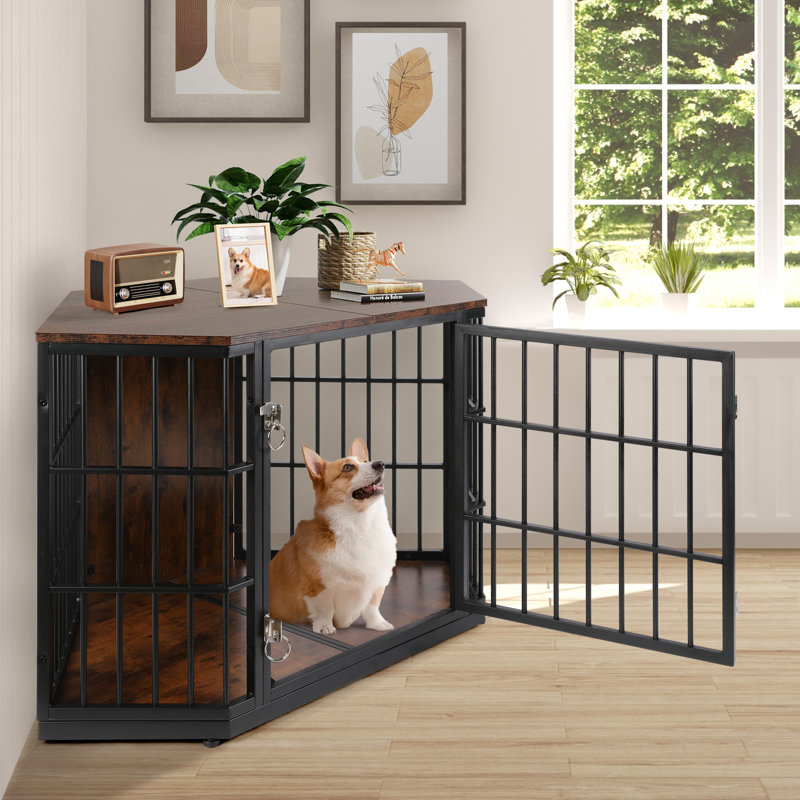 Tucker Murphy Pet Dog Crate Furniture Corner Heavy Duty Dog Kennel Indoor Wooden End Table Dog Crate Modern Decorative Pet Crates Side Table Dog House for Large Medium Small Dogs Brown